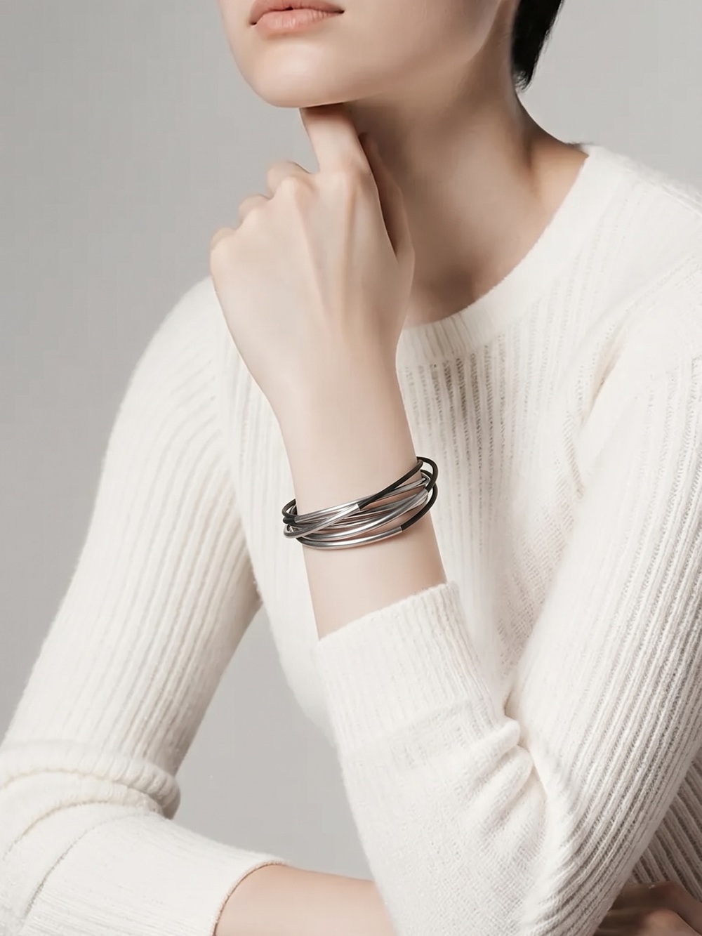 Classic Multi-Band Silver Tone Bangle Bracelet